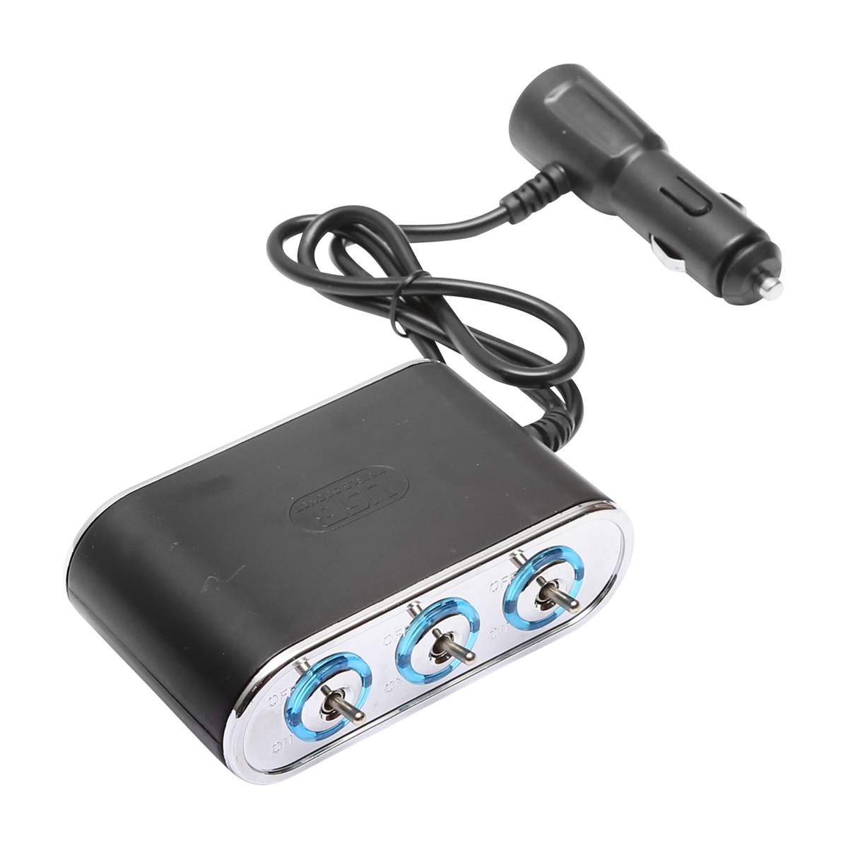 Adaptor bricheta auto tripla 12/24V negru cu intrerupator individual si 1 port USB  5V 2.1A - imagine 2
