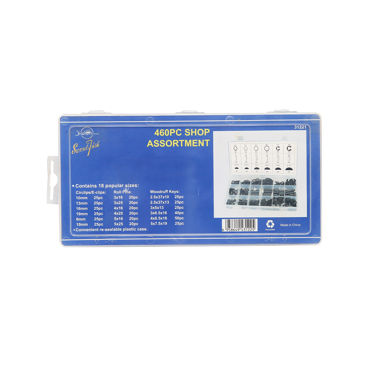 Trusa sigurante exterioare tip C, E, stifturi elastice si pene semicerc Woodruff 460 piese - imagine 3