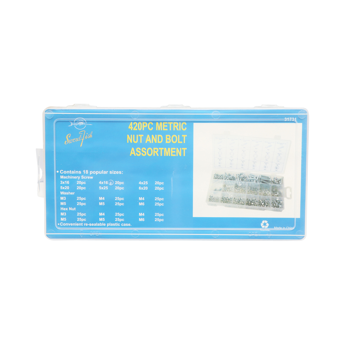 Trusa suruburi metrice cu cap cruce, piulite si saibe plate 420 piese - imagine 3
