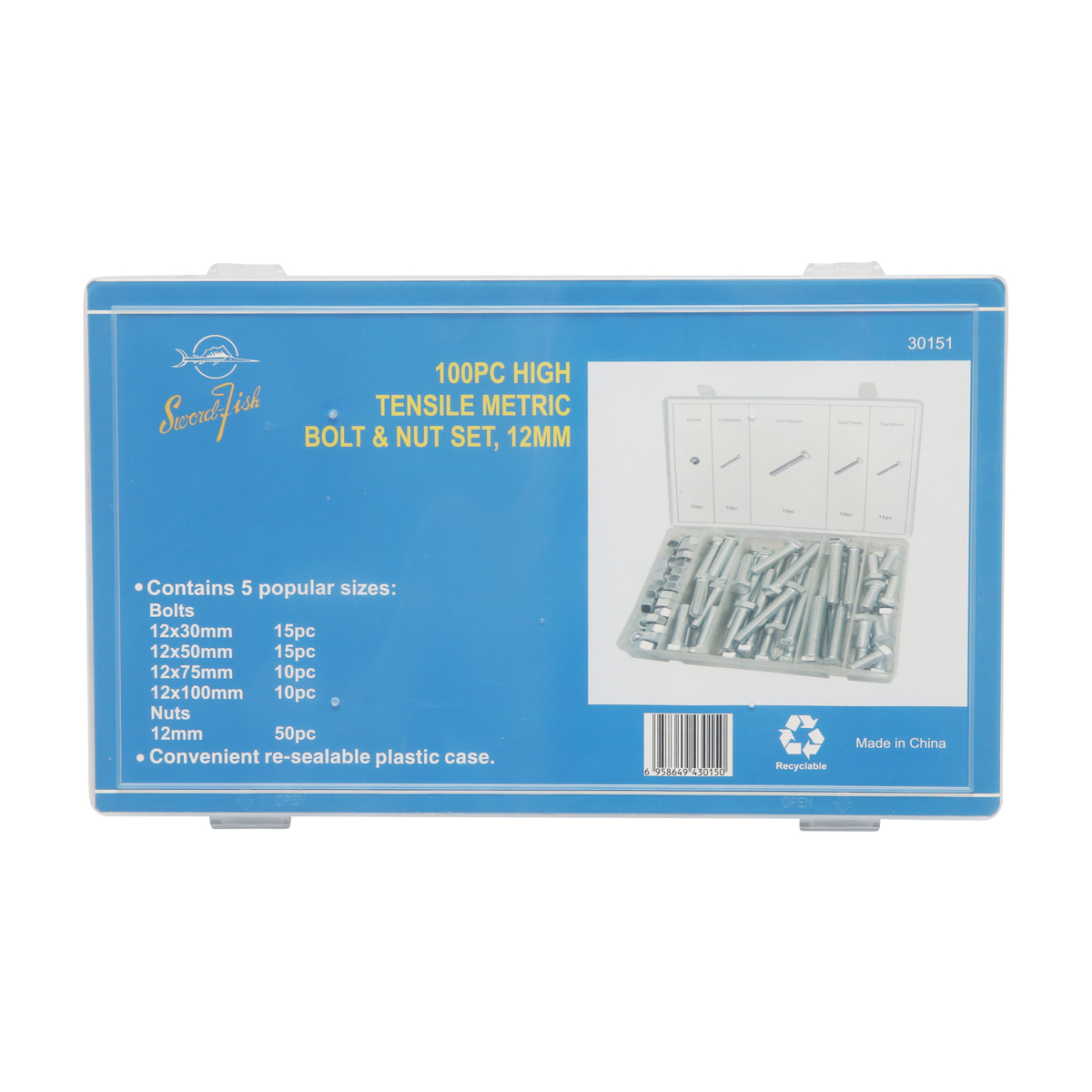 Trusa suruburi M12 cu cap hexagonal si piulite 100 piese - imagine 3