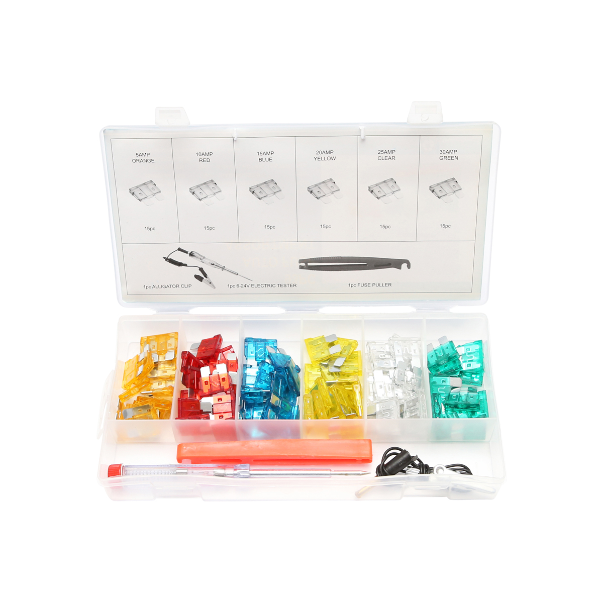 Trusa sigurante electrice auto plate cu creion tensiune 6-24V si cleste scos sigurante 93 piese - imagine 3