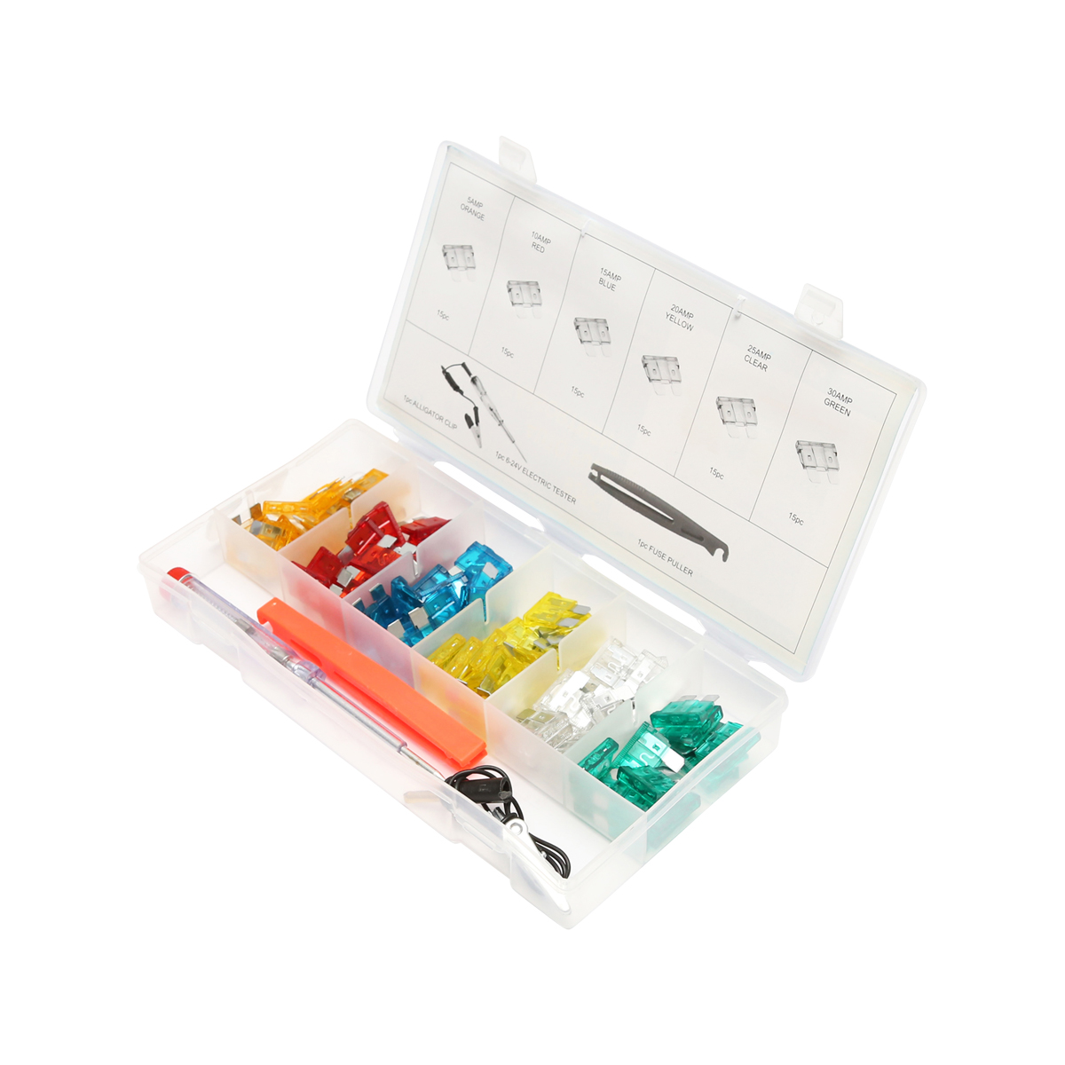 Trusa sigurante electrice auto plate cu creion tensiune 6-24V si cleste scos sigurante 93 piese