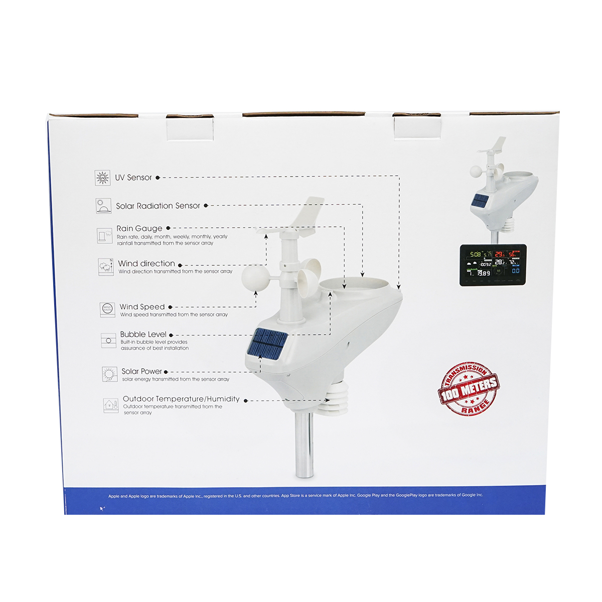 Statie meteo profesionala WIFI cu indice UV si luxmetru, distanta transmitere in camp deschis 100m - imagine 2