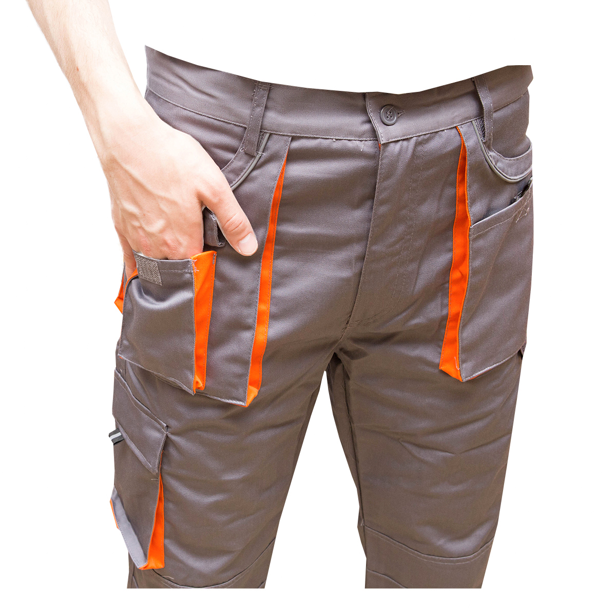 Pantaloni de lucru poliester cu bumbac 235g/m2, gri cu portocaliu marimea 60 Breckner Germany - imagine 5