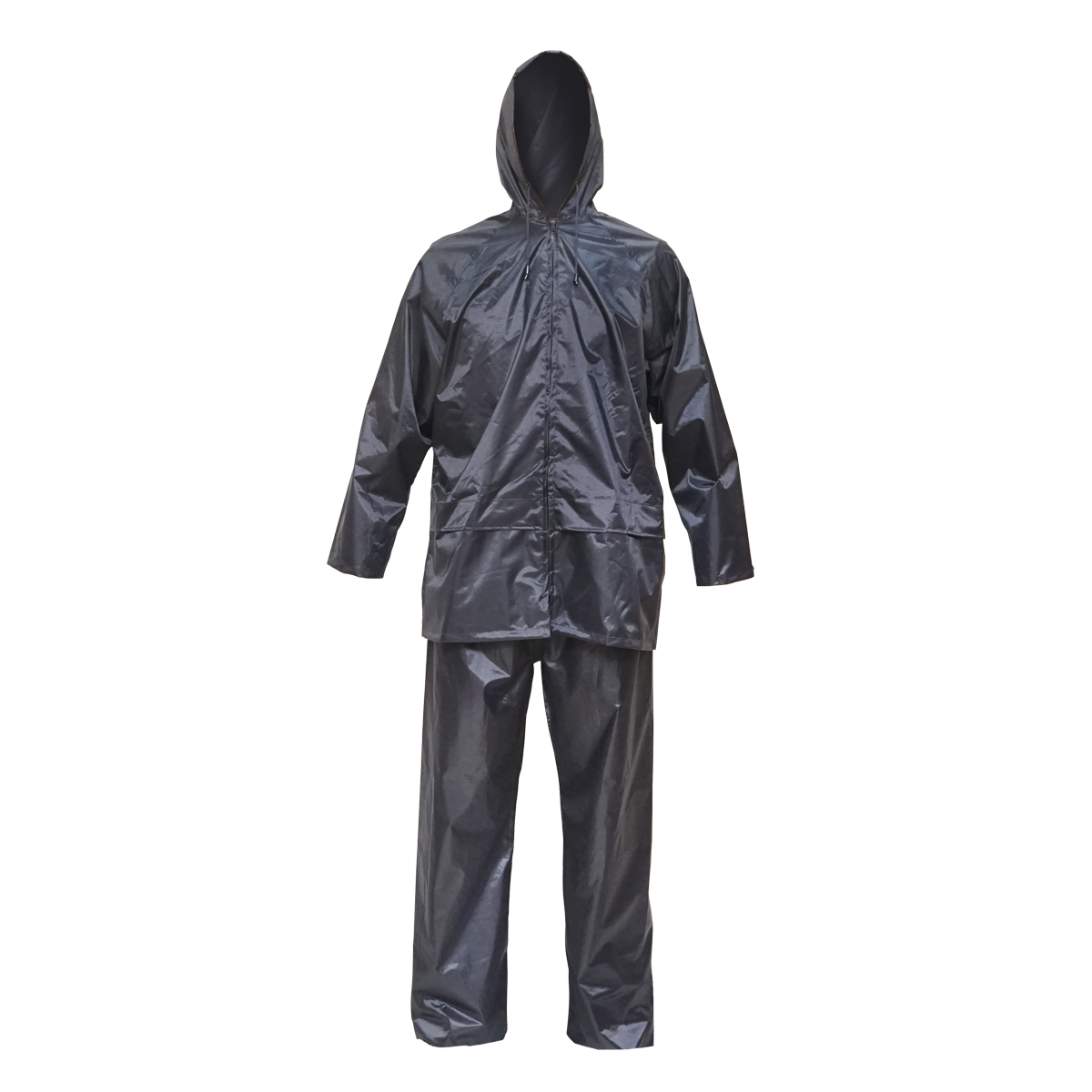 Costum impermeabil L cu gluga si pantaloni din poliester si PVC, navy blue Breckner Germany