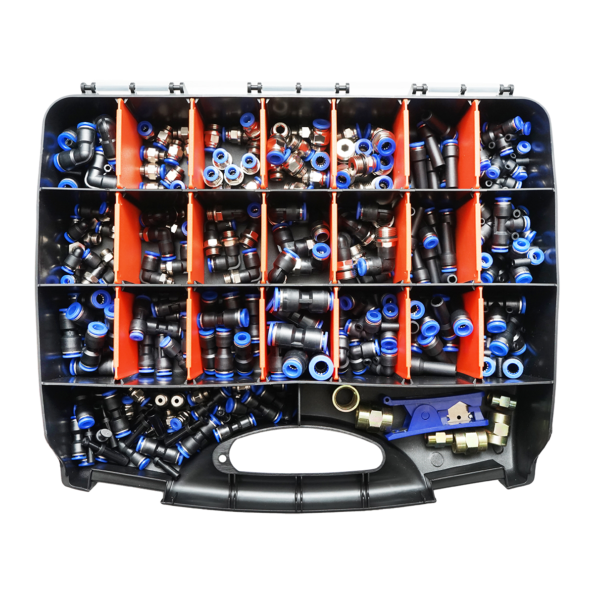 Trusa 242 piese: cleste taiat furtun polyamida, conectori, cuple rapide, mufe furtun aer comprimat Breckner Germany - imagine 2