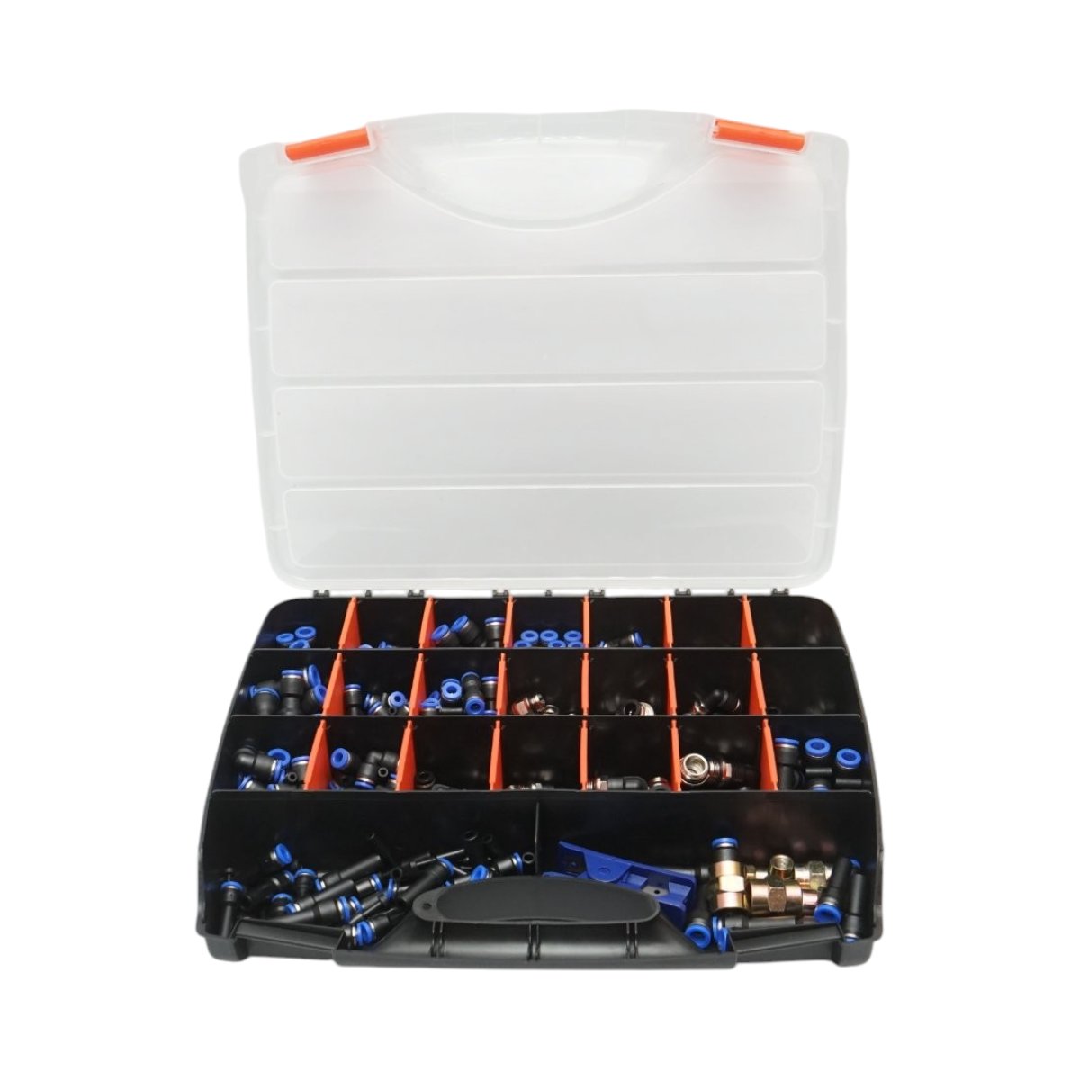 Trusa 242 piese: cleste taiat furtun polyamida, conectori, cuple rapide, mufe furtun aer comprimat Breckner Germany
