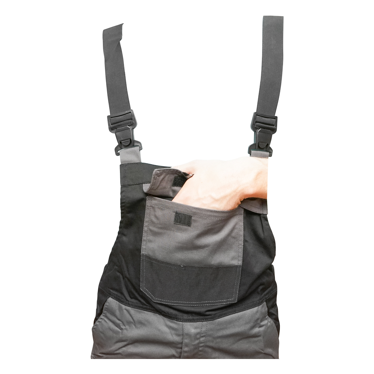Pantaloni de lucru cu pieptar, salopeta din poliester cu bumbac, gri cu negru, M Breckner Germany - imagine 5