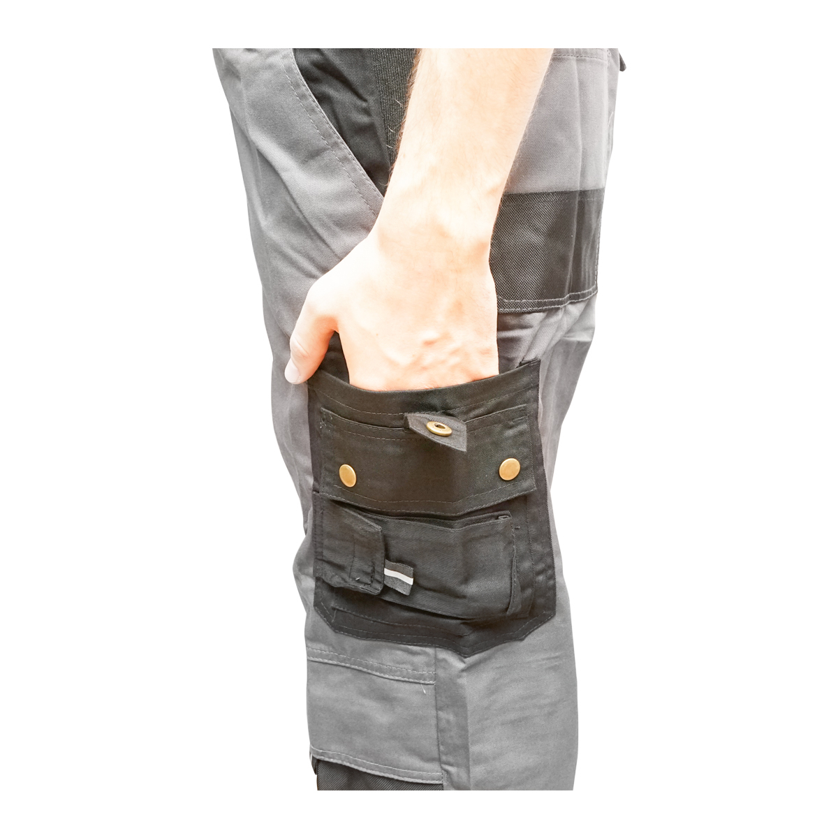 Pantaloni de lucru cu pieptar, salopeta din poliester cu bumbac, gri cu negru, XL Breckner Germany - imagine 7