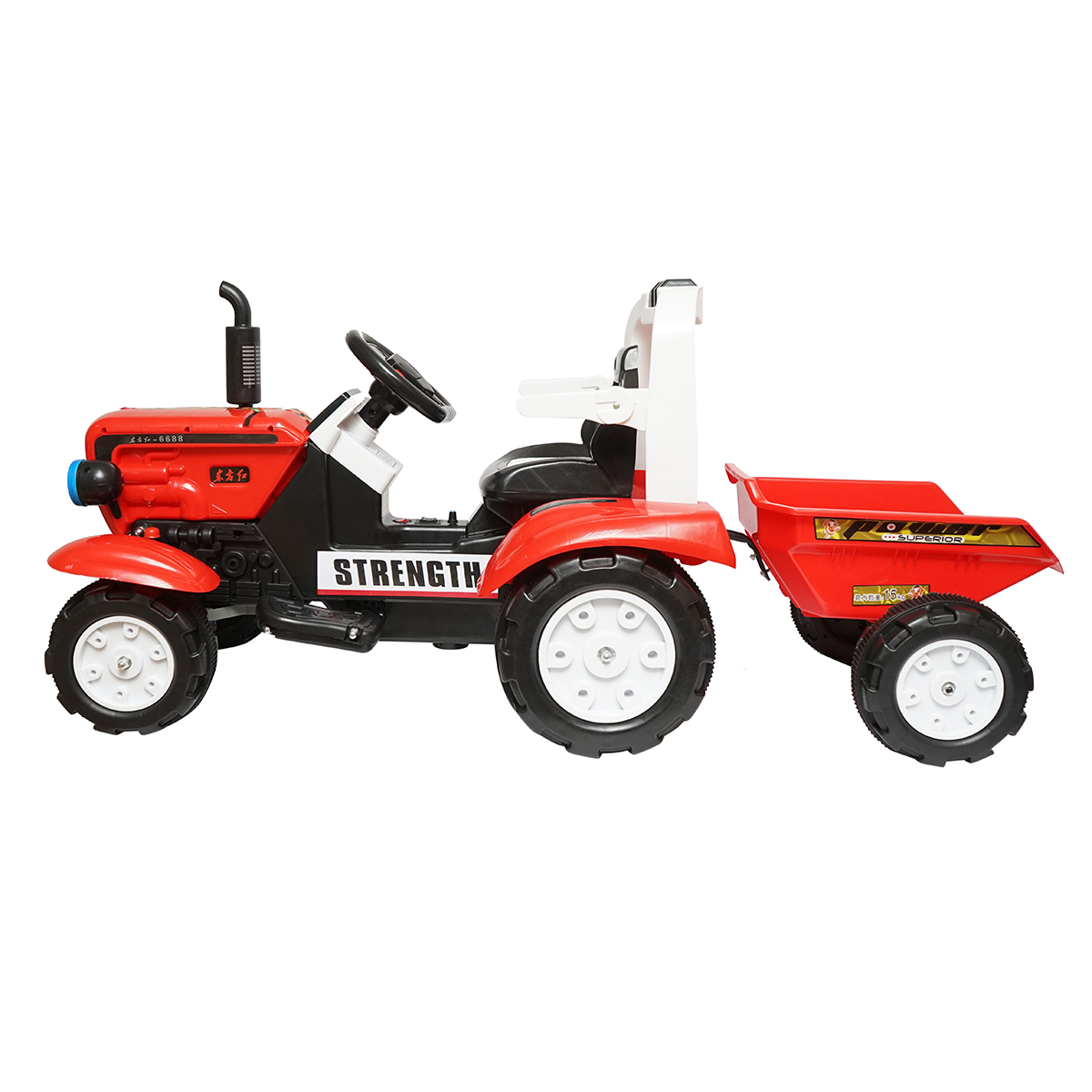 Tractor electric cu remorca, si baterie pentru copii, jucarie 3-6 ani Hello Baby