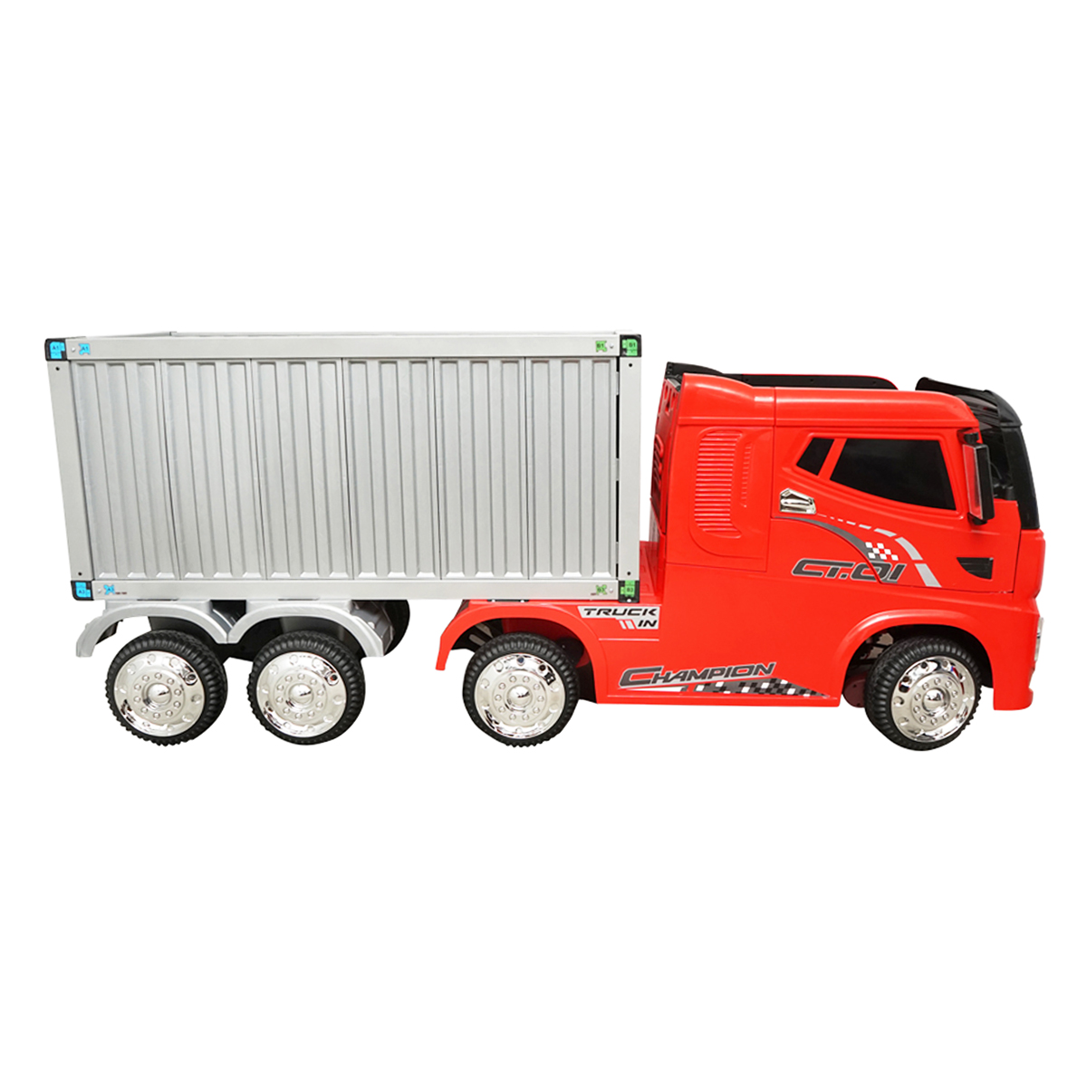 Camion electric rosu cu remorca, acumulator 12V/7Ah si telecomanda JJ2011 pentru copii 3 ani - imagine 4