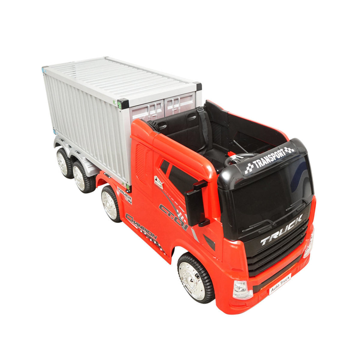 Camion electric rosu cu remorca, acumulator 12V/7Ah si telecomanda JJ2011 pentru copii 3 ani - imagine 3