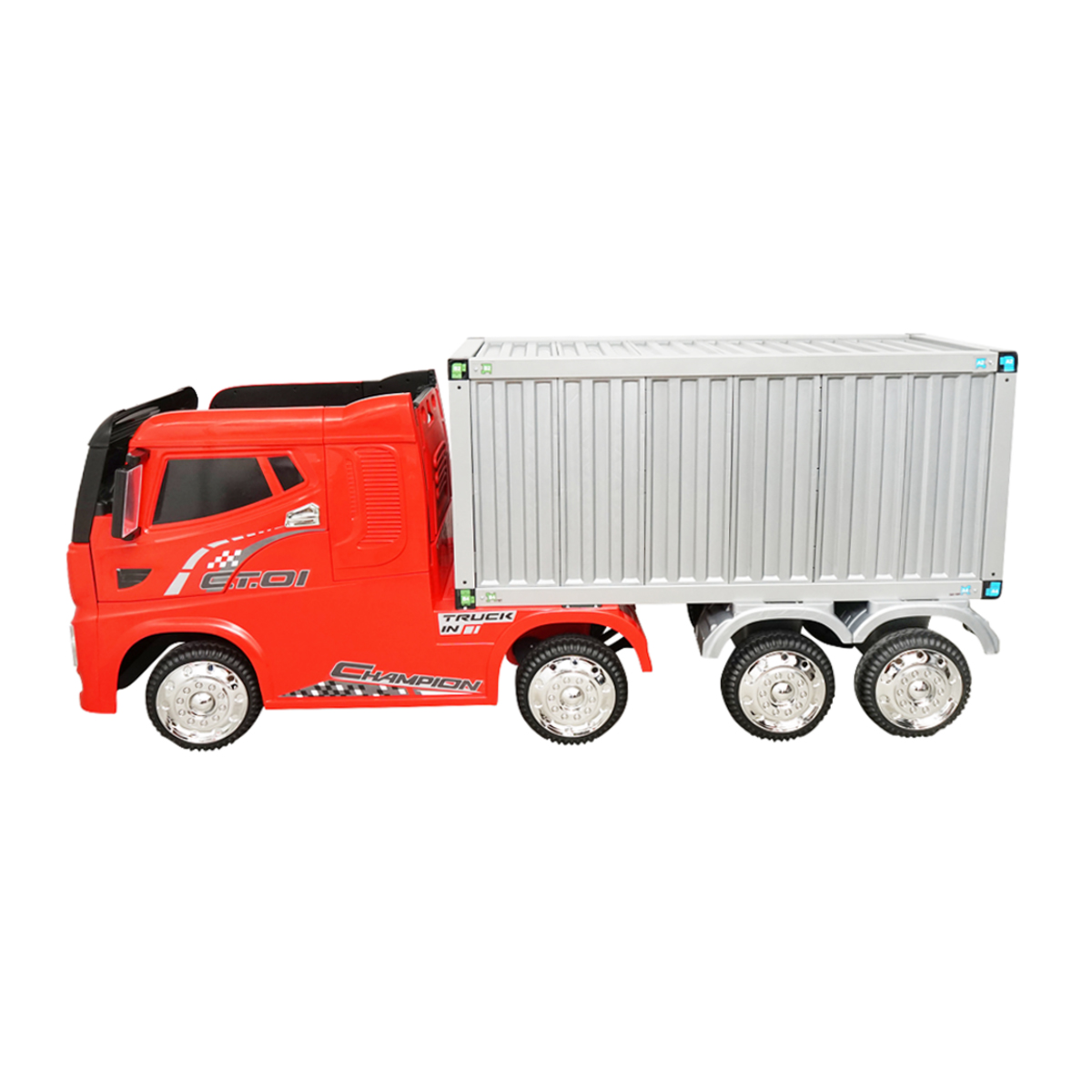 Camion electric rosu cu remorca, acumulator 12V/7Ah si telecomanda JJ2011 pentru copii 3 ani - imagine 6