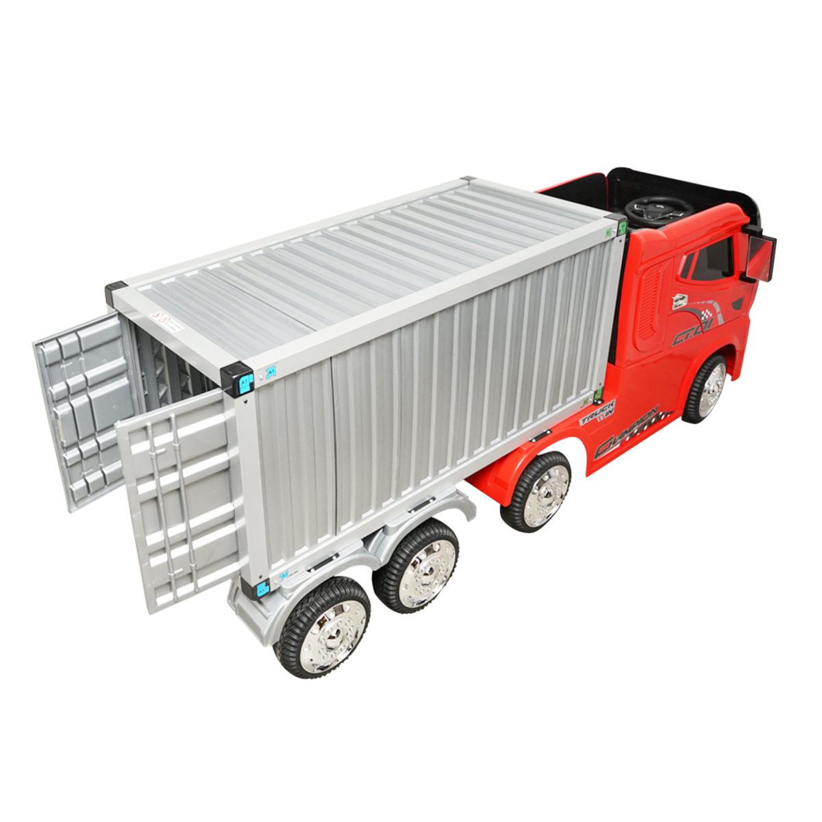 Camion electric rosu cu remorca, acumulator 12V/7Ah si telecomanda JJ2011 pentru copii 3 ani - imagine 7