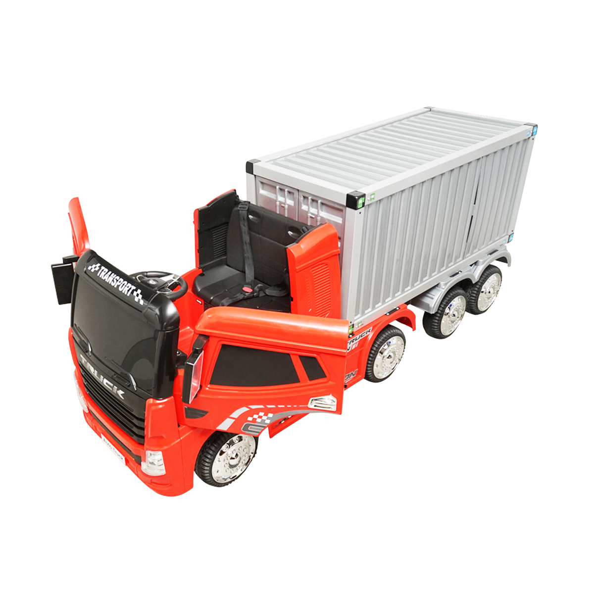 Camion electric rosu cu remorca, acumulator 12V/7Ah si telecomanda JJ2011 pentru copii 3 ani - imagine 10