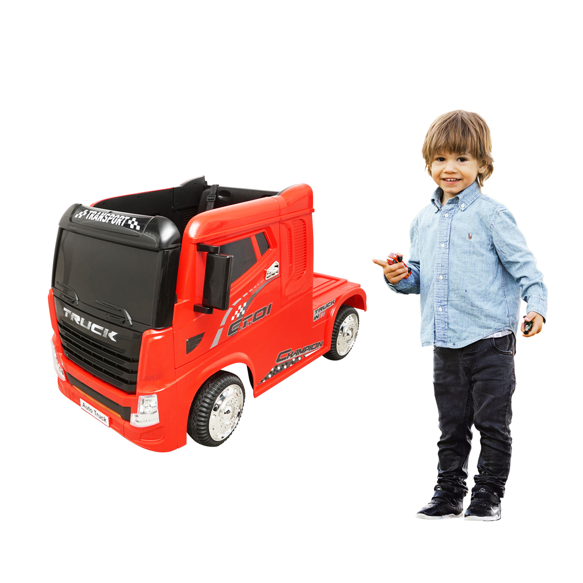 Camion electric rosu cu acumulator  12V/7Ah si telecomanda JJ2011  pentru copii 3 ani - imagine 2