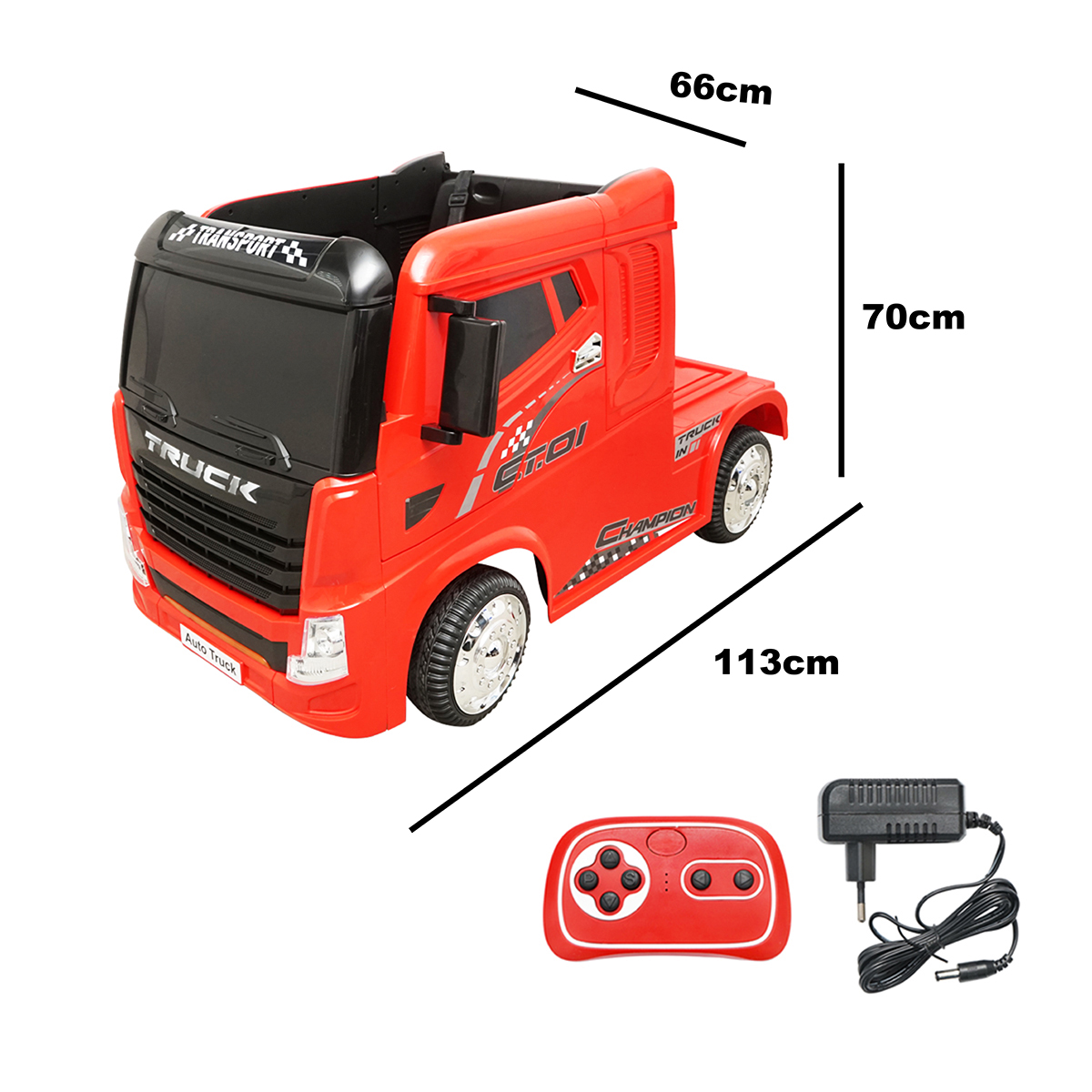 Camion electric rosu cu acumulator  12V/7Ah si telecomanda JJ2011  pentru copii 3 ani