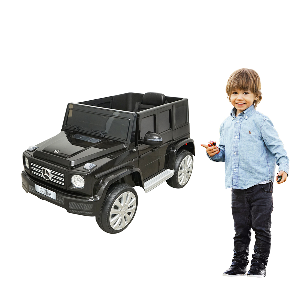 Masinuta electrica cu baterie 6V/7Ah si telecomanda pentru copii Mercedes G500 JJ2077 negru - imagine 2