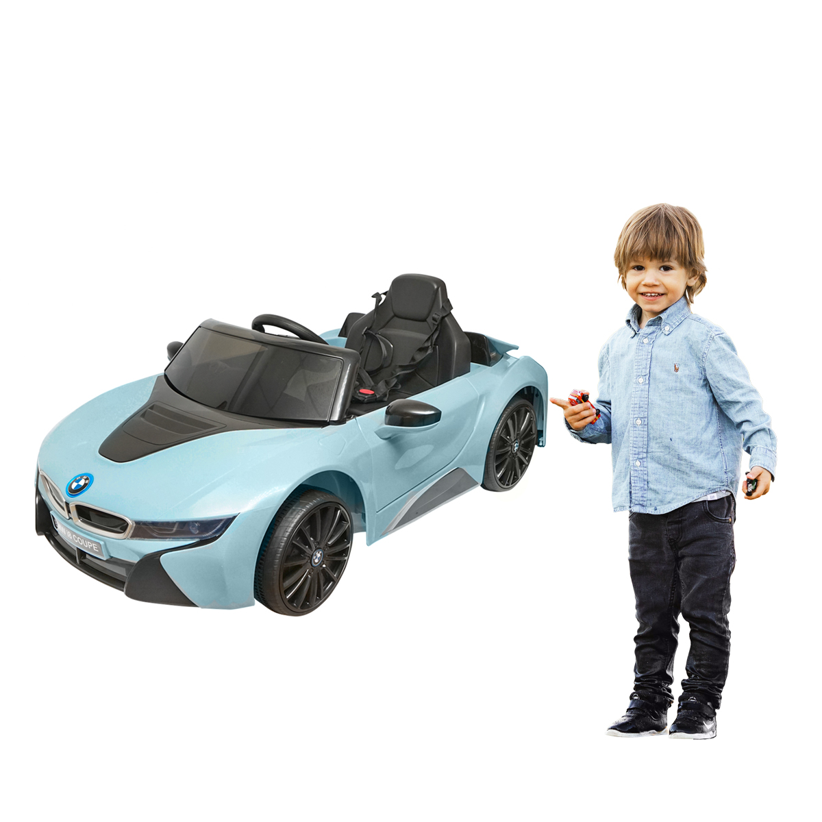 Masinuta electrica cu telecomanda pentru copii BMW i8 coupe 6V/7Ah JE1001 cu scaun piele - imagine 2