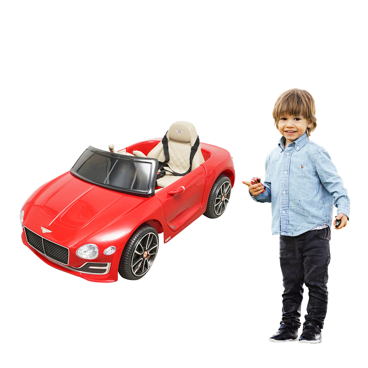 Masinuta electrica cu acumulator si telecomanda pentru copii Bentley rosie 6V/7Ah JE1166 - imagine 2