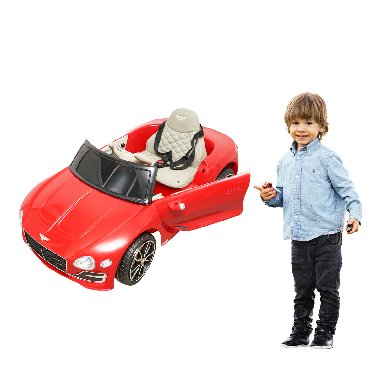 Masinuta electrica cu acumulator si telecomanda pentru copii Bentley rosie 6V/7Ah JE1166 scaun piele - imagine 2