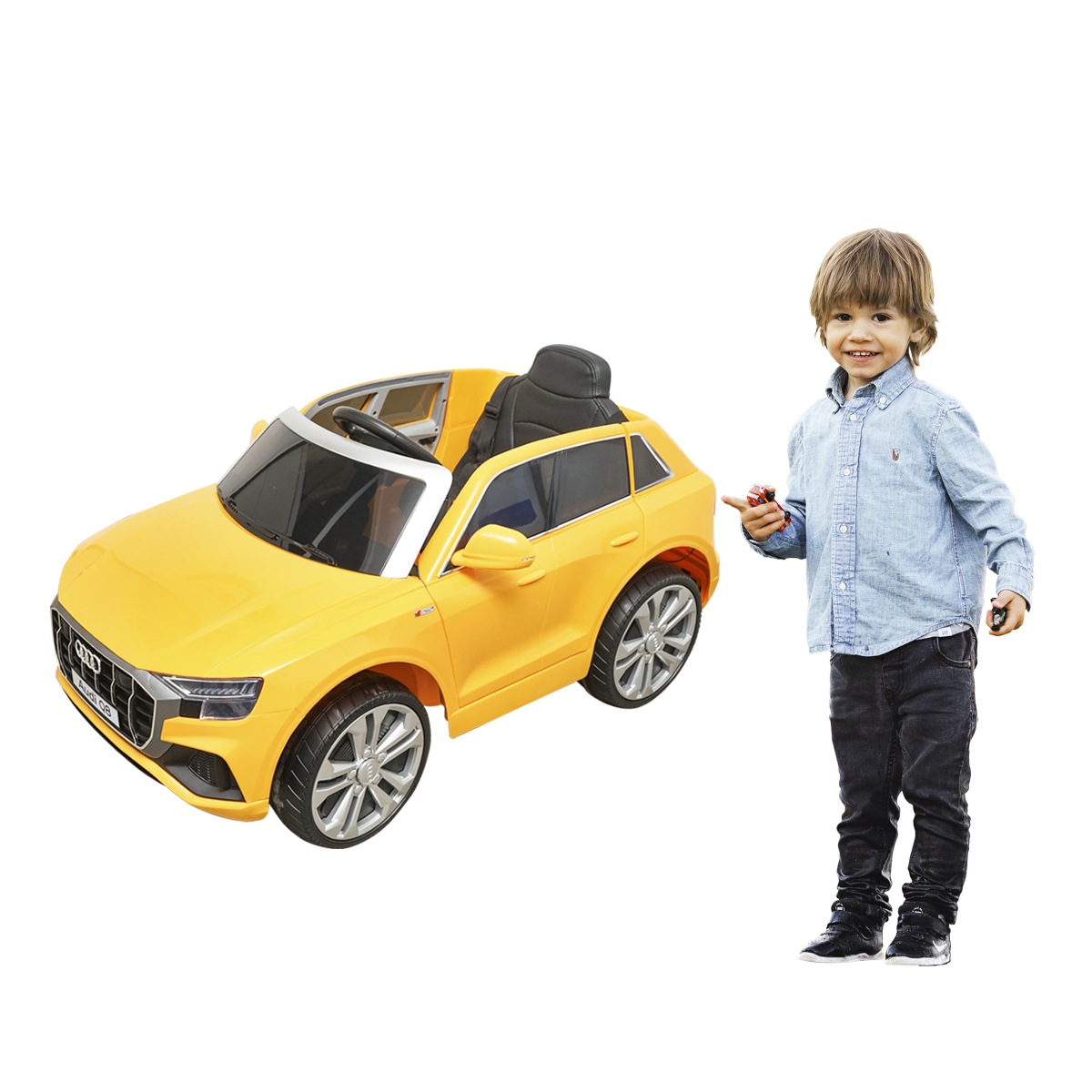 Masinuta electrica cu baterie 6V/7Ah si telecomanda pentru copii JJ2066 Audi Q8 galben cu scaun piele - imagine 2