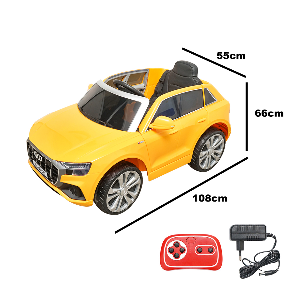 Masinuta electrica cu baterie 6V/7Ah si telecomanda pentru copii JJ2066 Audi Q8 galben cu scaun piele