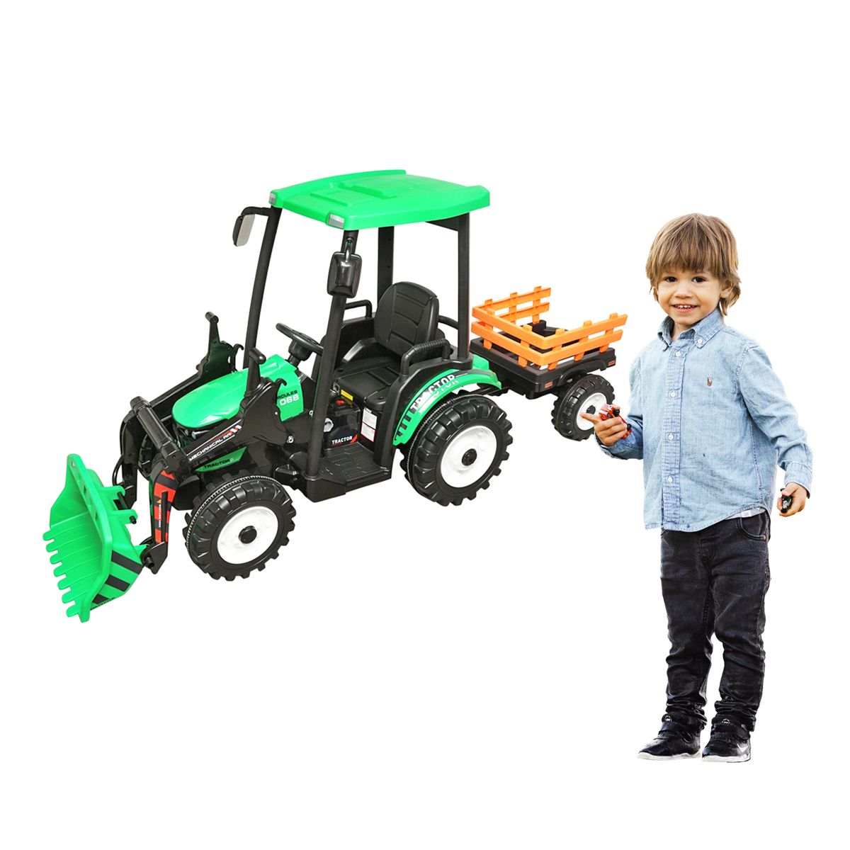 Tractor cu remorca electric pentru copii cu baterie 12V/10Ah si telecomanda JS3158B verde - imagine 2