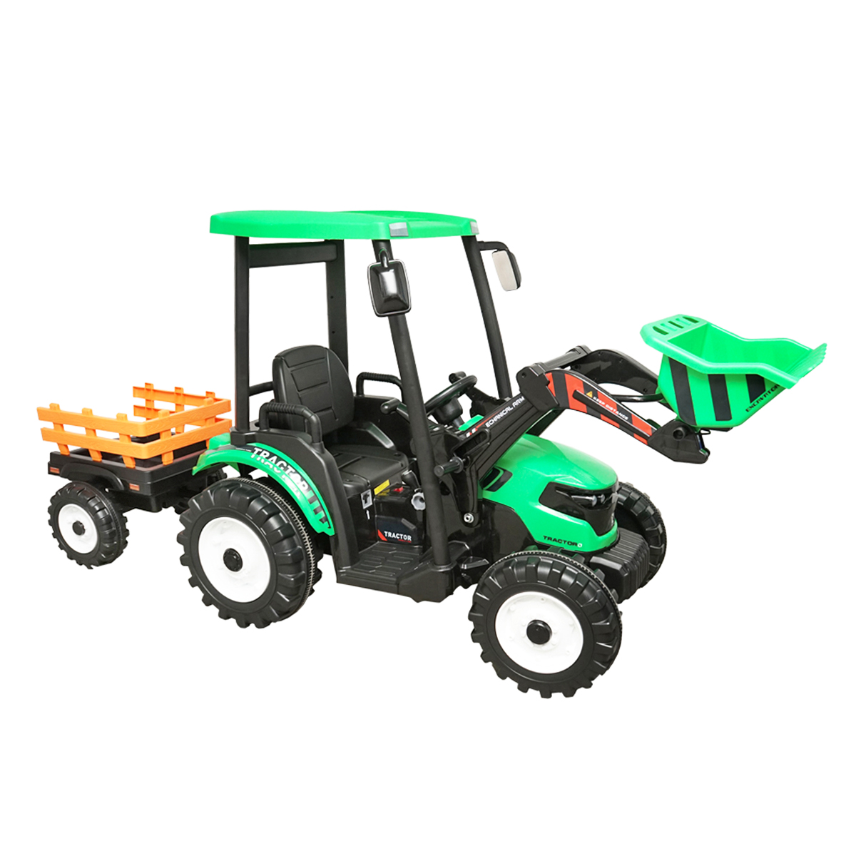 Tractor cu remorca electric pentru copii cu baterie 12V/10Ah si telecomanda JS3158B verde - imagine 6