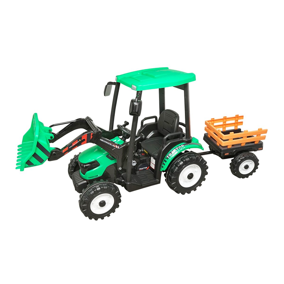 Tractor cu remorca electric pentru copii cu baterie 12V/10Ah si telecomanda JS3158B verde cu scaun din piele - imagine 3