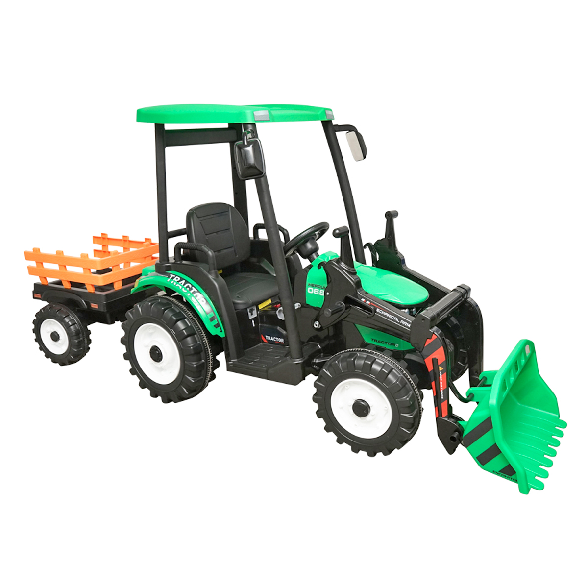 Tractor cu remorca electric pentru copii cu baterie 12V/10Ah si telecomanda JS3158B verde cu scaun din piele - imagine 5