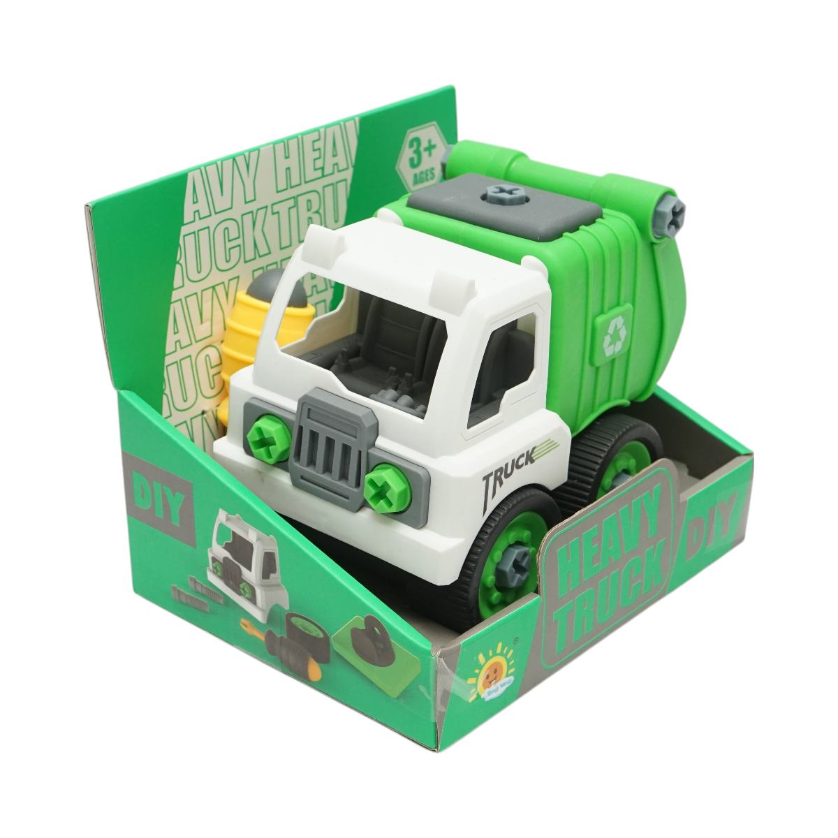 Jucarie tip Montessori, Masina de gunoi verde pentru copii +3 ani