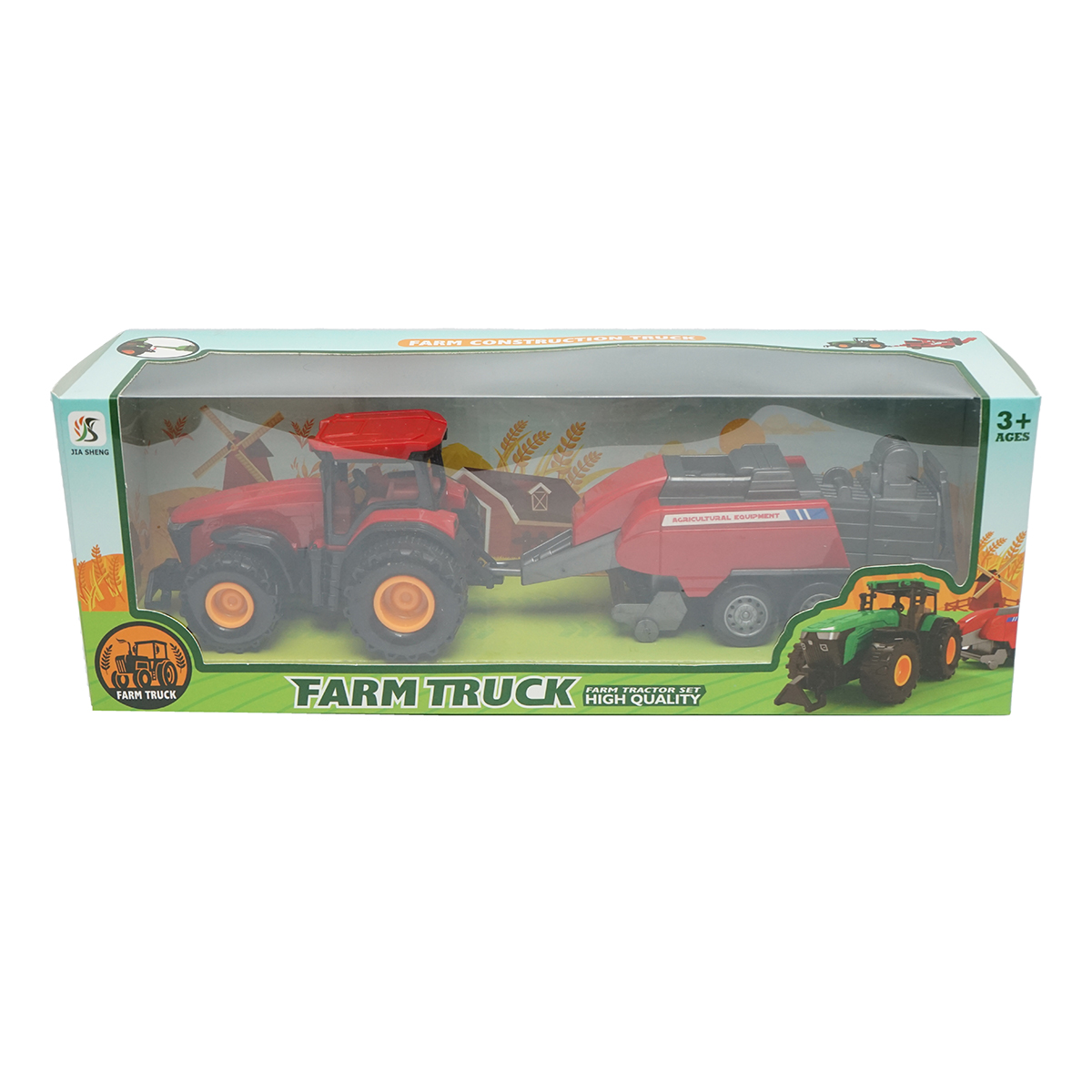 Tractor rosu cu remorca, 304x85x83mm jucarie copii +3 ani