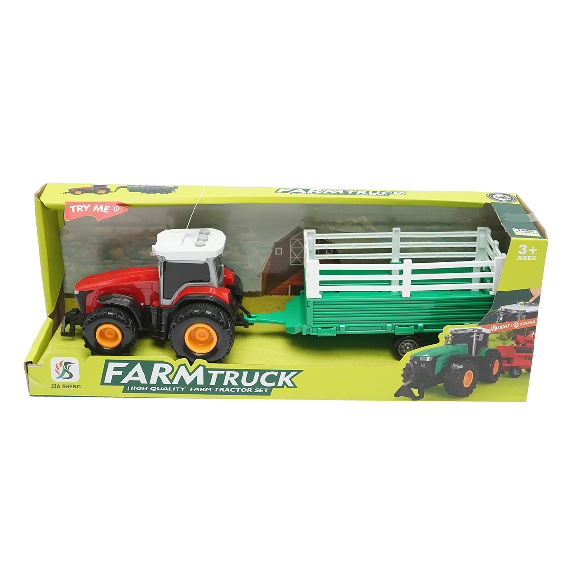 Tractor rosu cu remorca, 304x85x83mm jucarie copii +3 ani