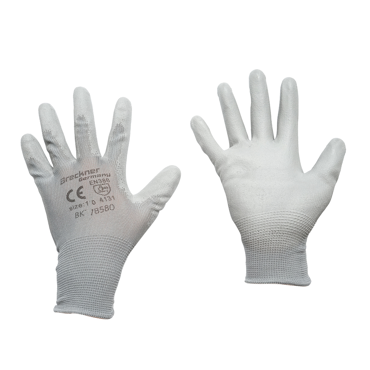 Manusi de lucru din poliester cu imersie PU gri marimea 10 Breckner Germany