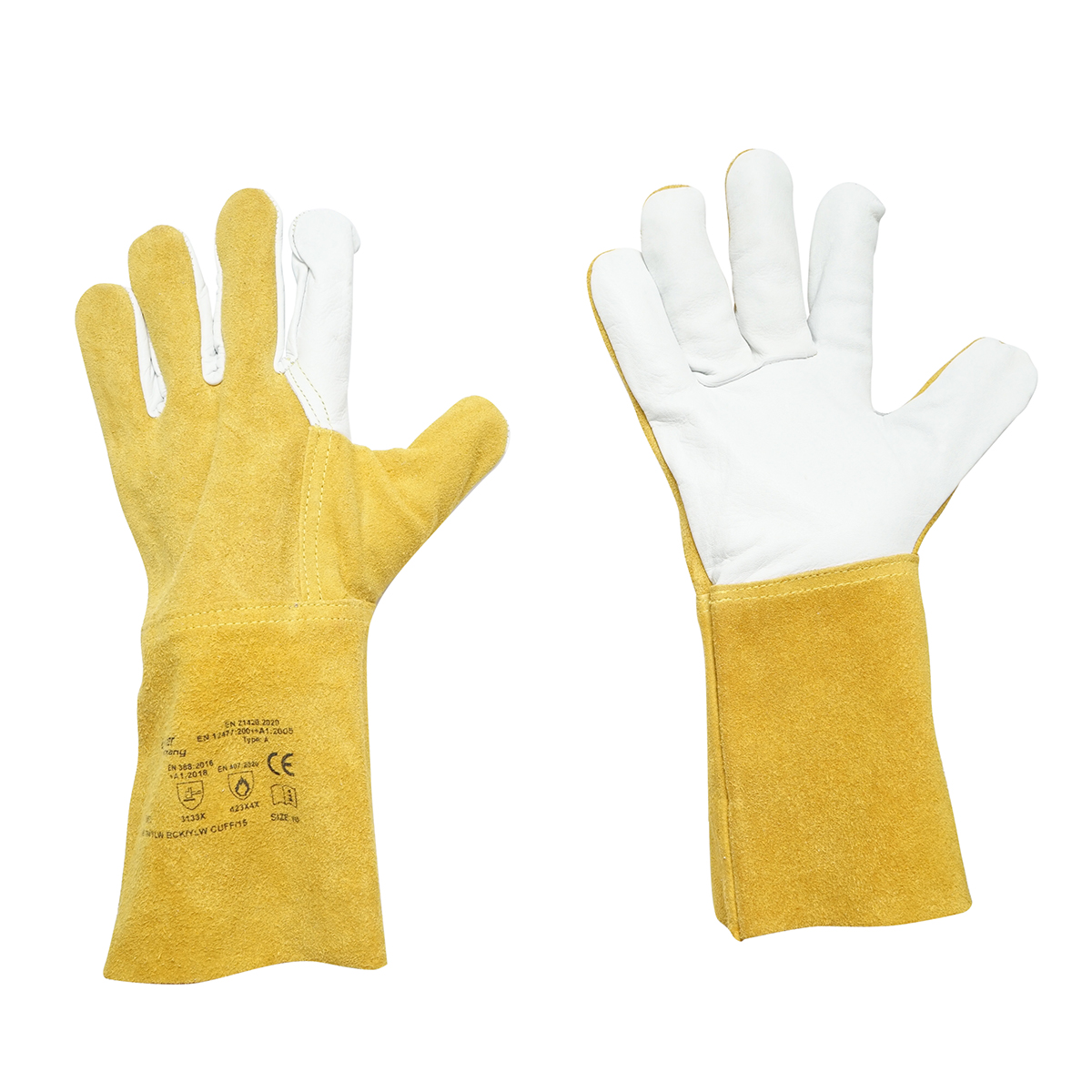 Manusi de sudura din piele cu captuseala, manseta protectie 15cm galben-alb marimea 10 Breckner Germany