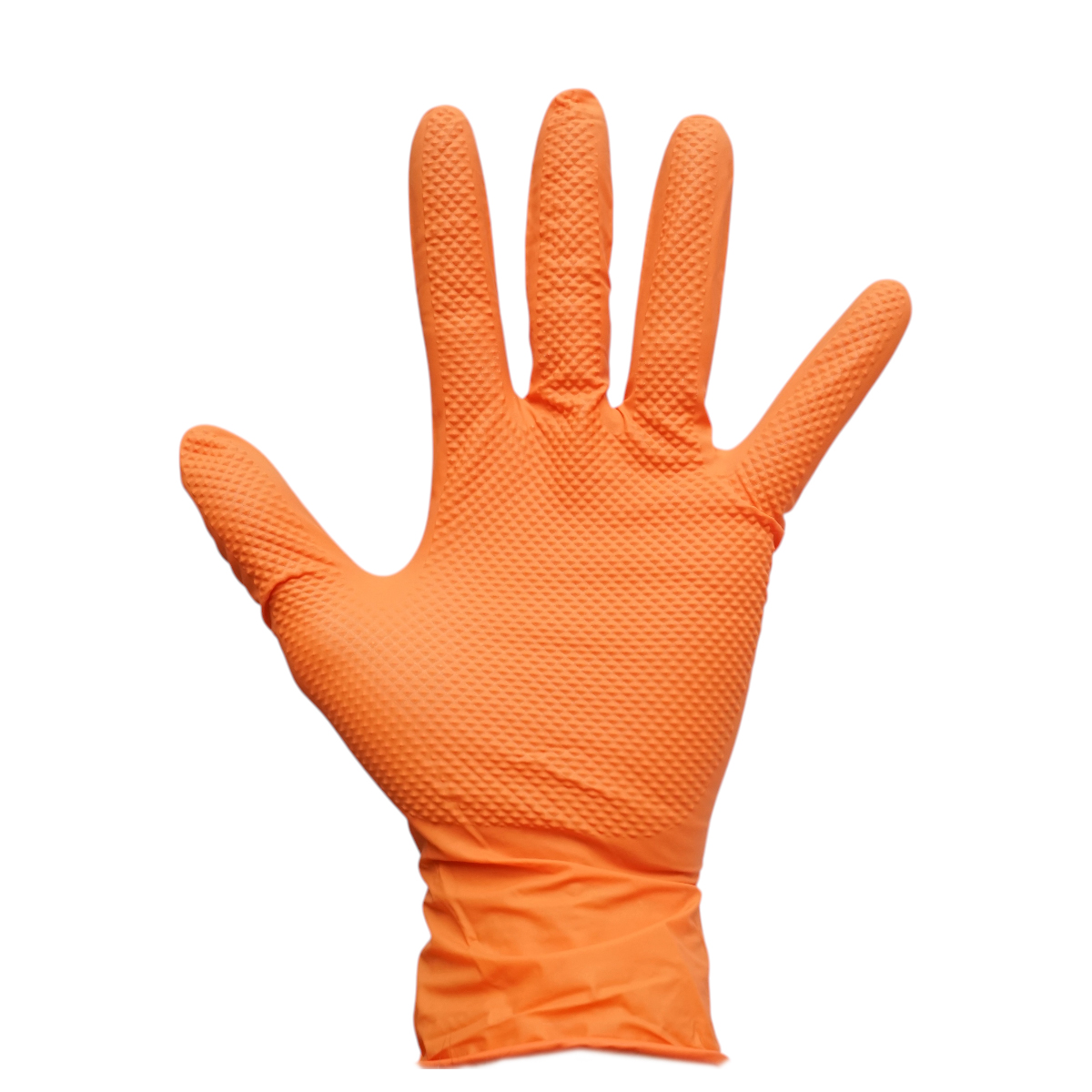 Manusi din nitril portocalii nepudrate cu textura diamond grip, marimea XL 50 buc/cutie Breckner Germany - imagine 3