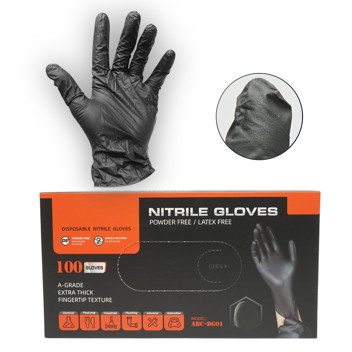 Manusi din nitril negre nepudrate cu textura aderenta pe degete, marimea S 100 buc/cutie