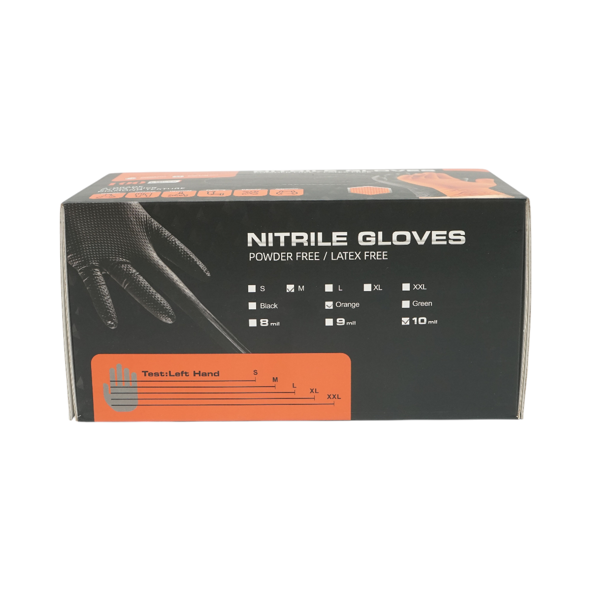 Manusi din nitril portocalii nepudrate cu textura diamond grip, marimea M 100 buc/cutie - imagine 3