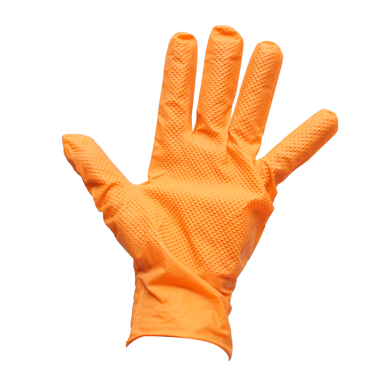 Manusi din nitril portocalii nepudrate cu textura diamond grip, marimea M 100 buc/cutie - imagine 4