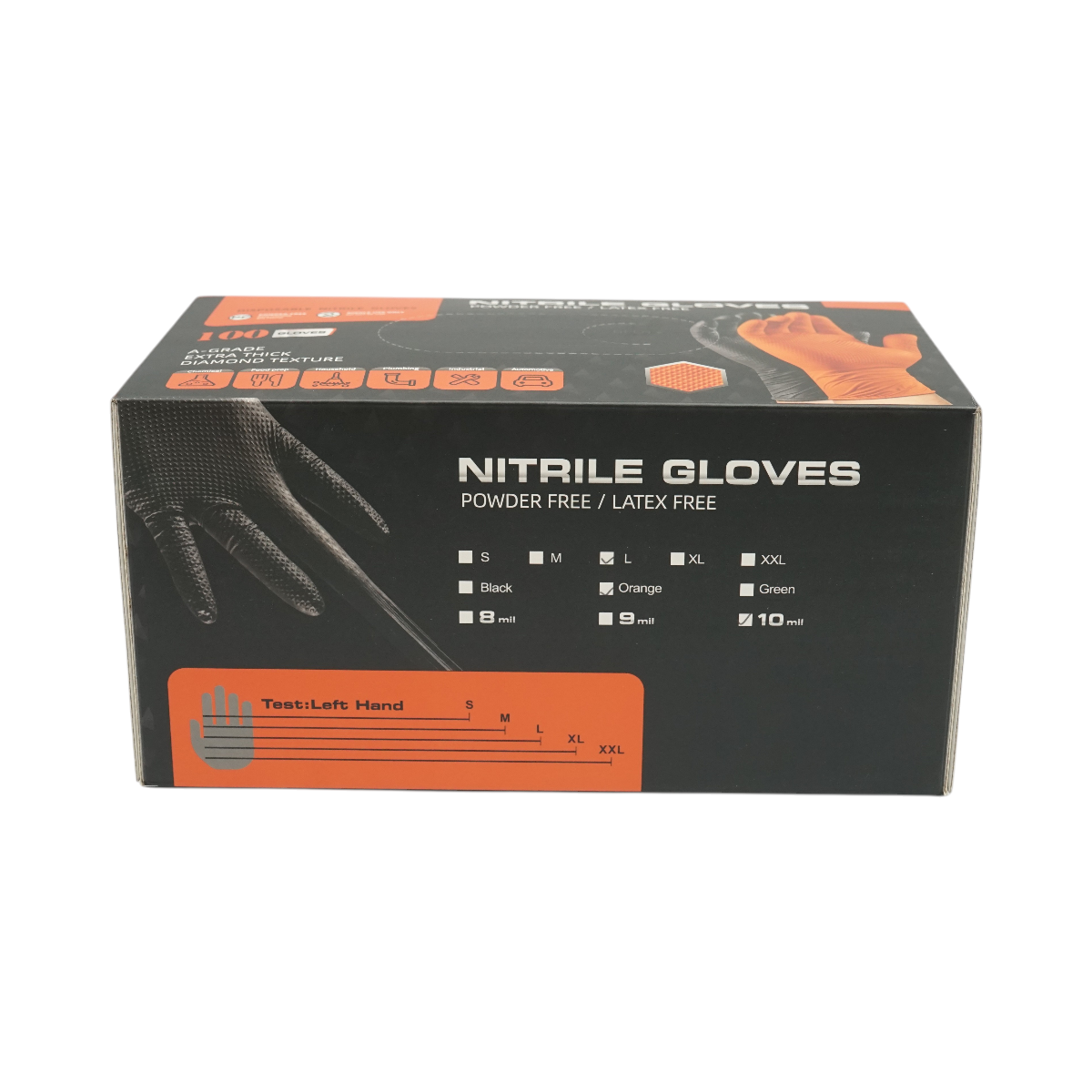 Manusi din nitril portocalii nepudrate cu textura diamond grip, marimea L 100 buc/cutie - imagine 3