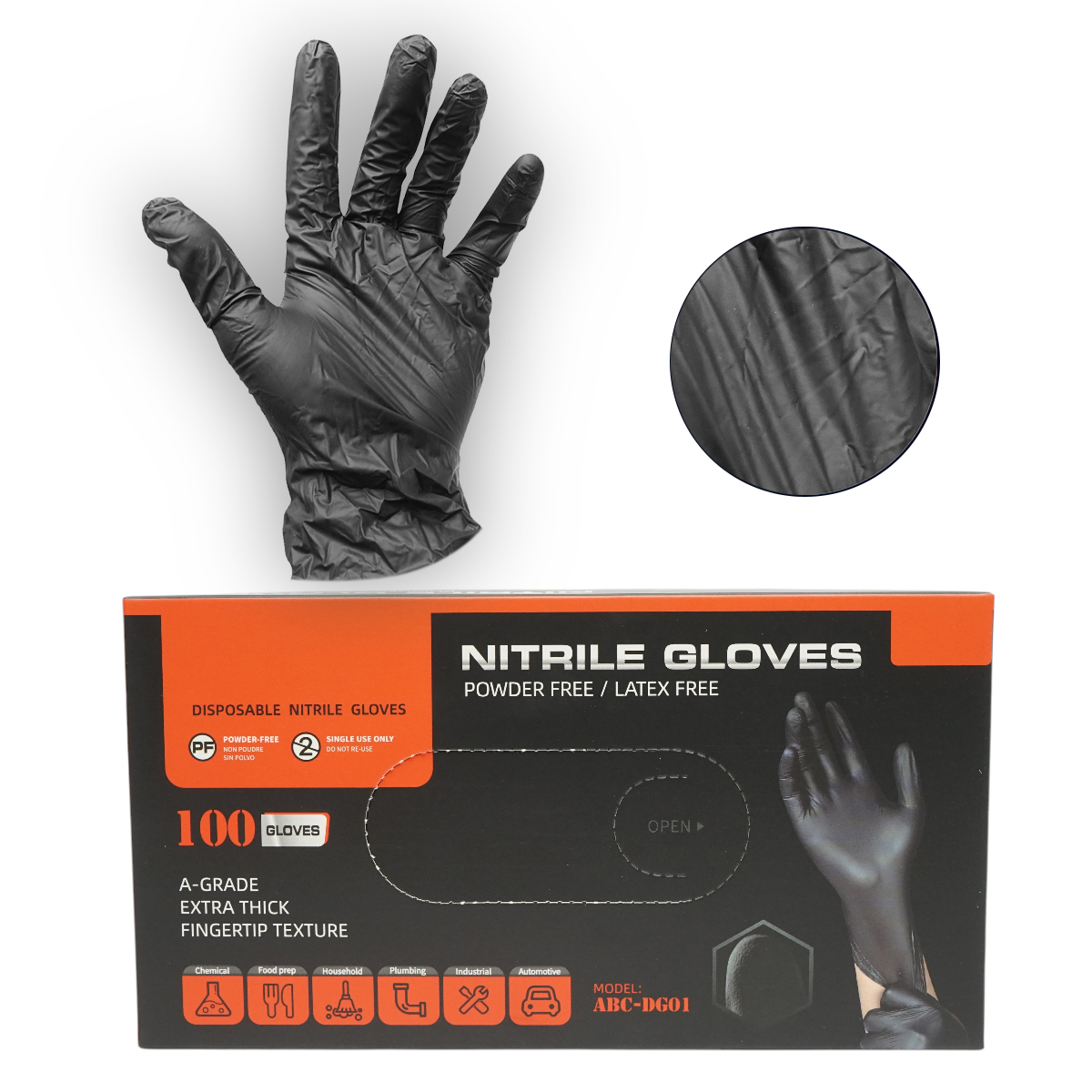 Manusi din nitril sintetic negre nepudrate marimea M 100 buc/cutie