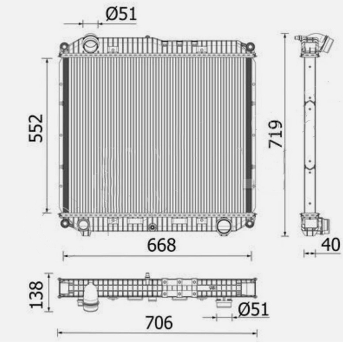 Radiator racire apa motor Mercedes-Benz Atego 3 668x552x40mm cod OEM 9675000301, A9675000301, 9675000301 - imagine 6