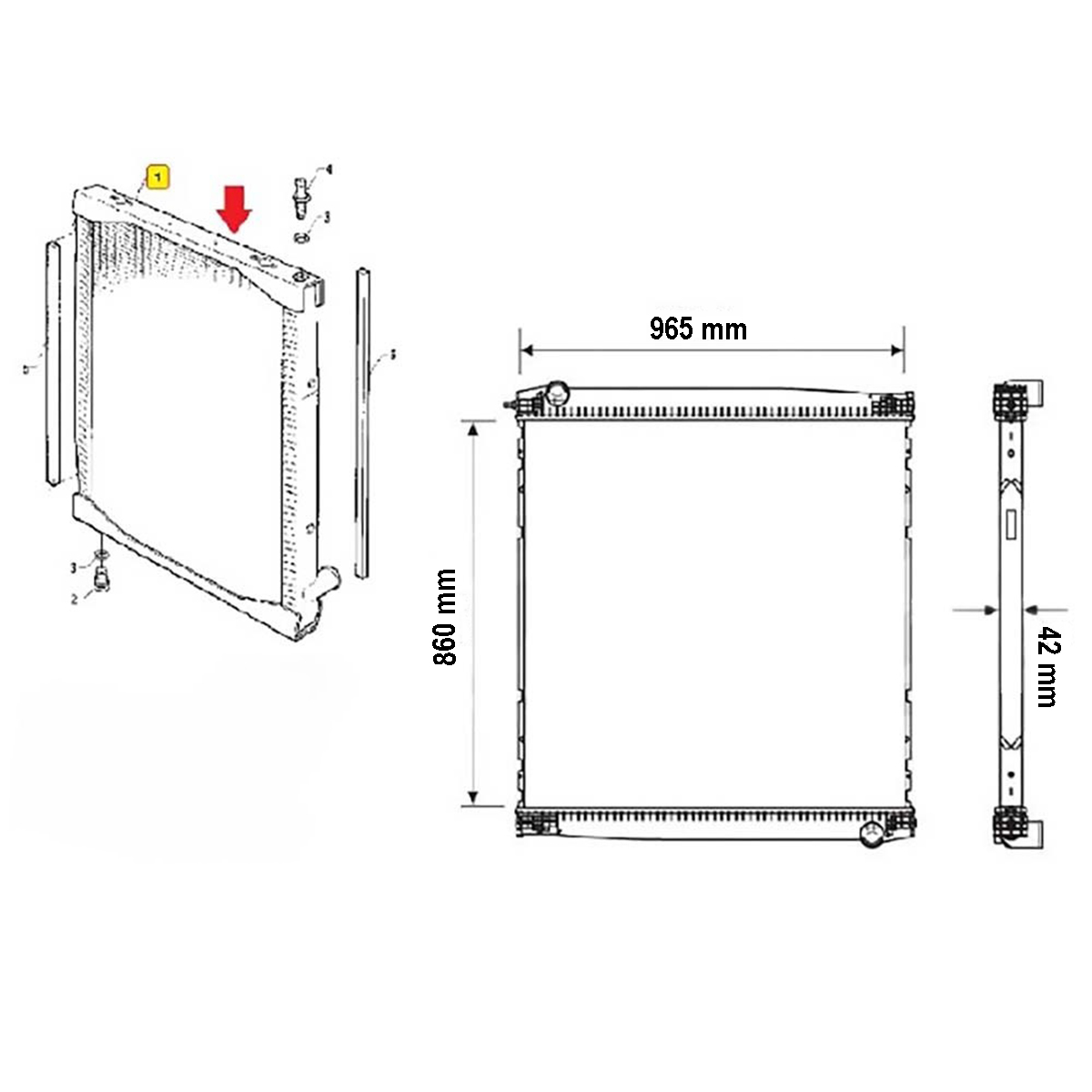 Radiator racire apa motor Scania 4 860x965x42mm cod OEM 1442751, 1764886, 1397435, 1327249, 1570474, 1408881 - imagine 6