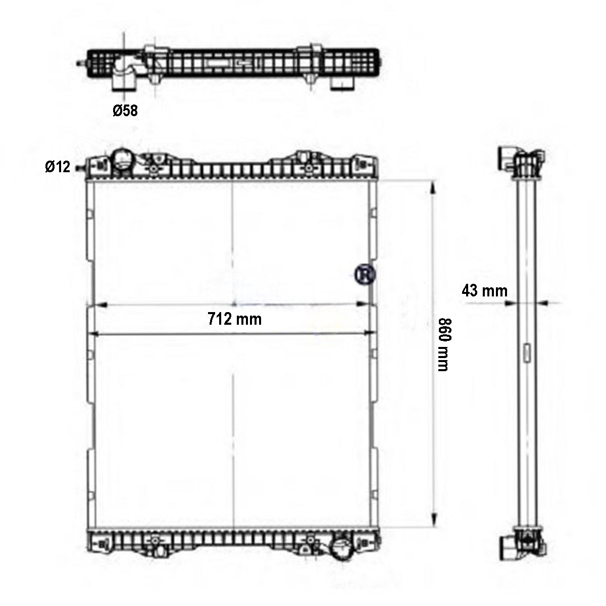 Radiator racire apa motor Scania seria 4, PGR-T, K, L, N BUS 712x860x43mm cod OEM 1784615, 1491710, 1766125, 1769999, 1798689 - imagine 6