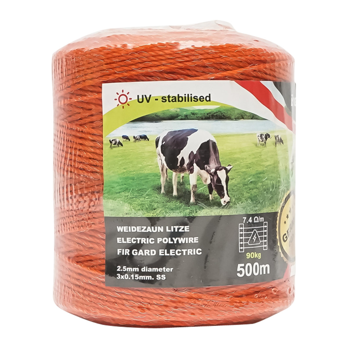 Rola fir portocaliu fi 2,5 mm 3x0.15 mm SS, 7.4 Ohm/m, 500m gard electric Breckner Germany - imagine 3