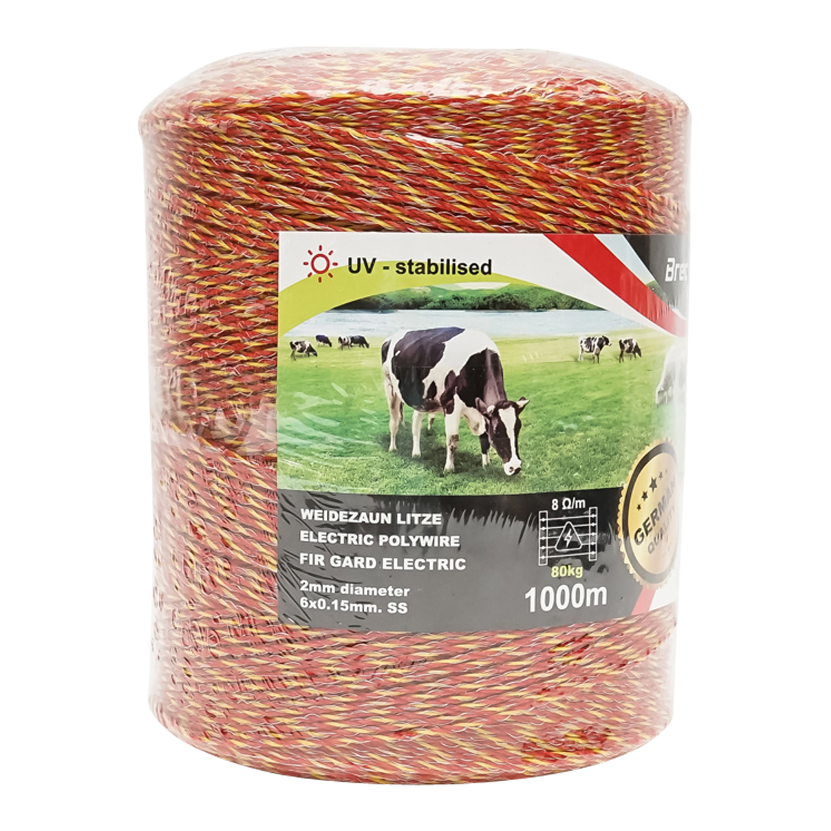 Rola fir galben-rosu fi 2mm. 6x0.15mm 8 Ohm/m SS, 1000m gard electric Breckner Germany - imagine 3