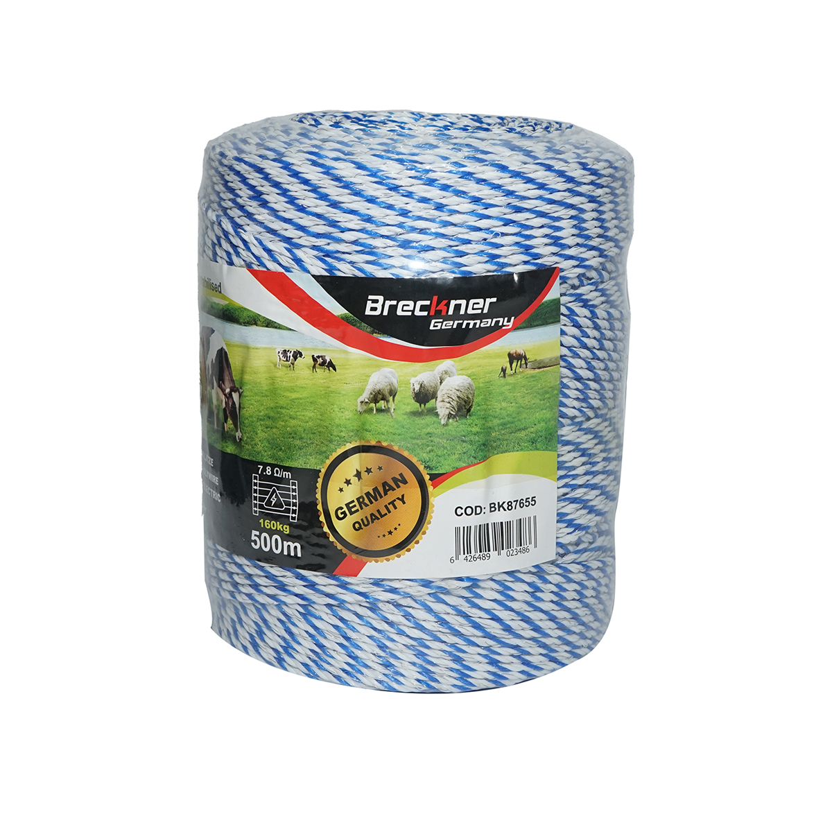 Rola fir alb-albastru fi 3mm 3x0.2mm SS, 7,8 Ohm/m, 500m gard electric Breckner Germany - imagine 2