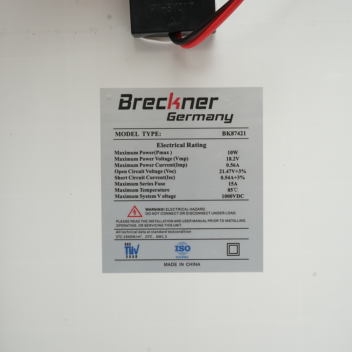 Panou solar 10W fotovoltaic policristalin cu cablu de conectare si tensiune maxima 18V 350x240x17mm Breckner Germany - imagine 3