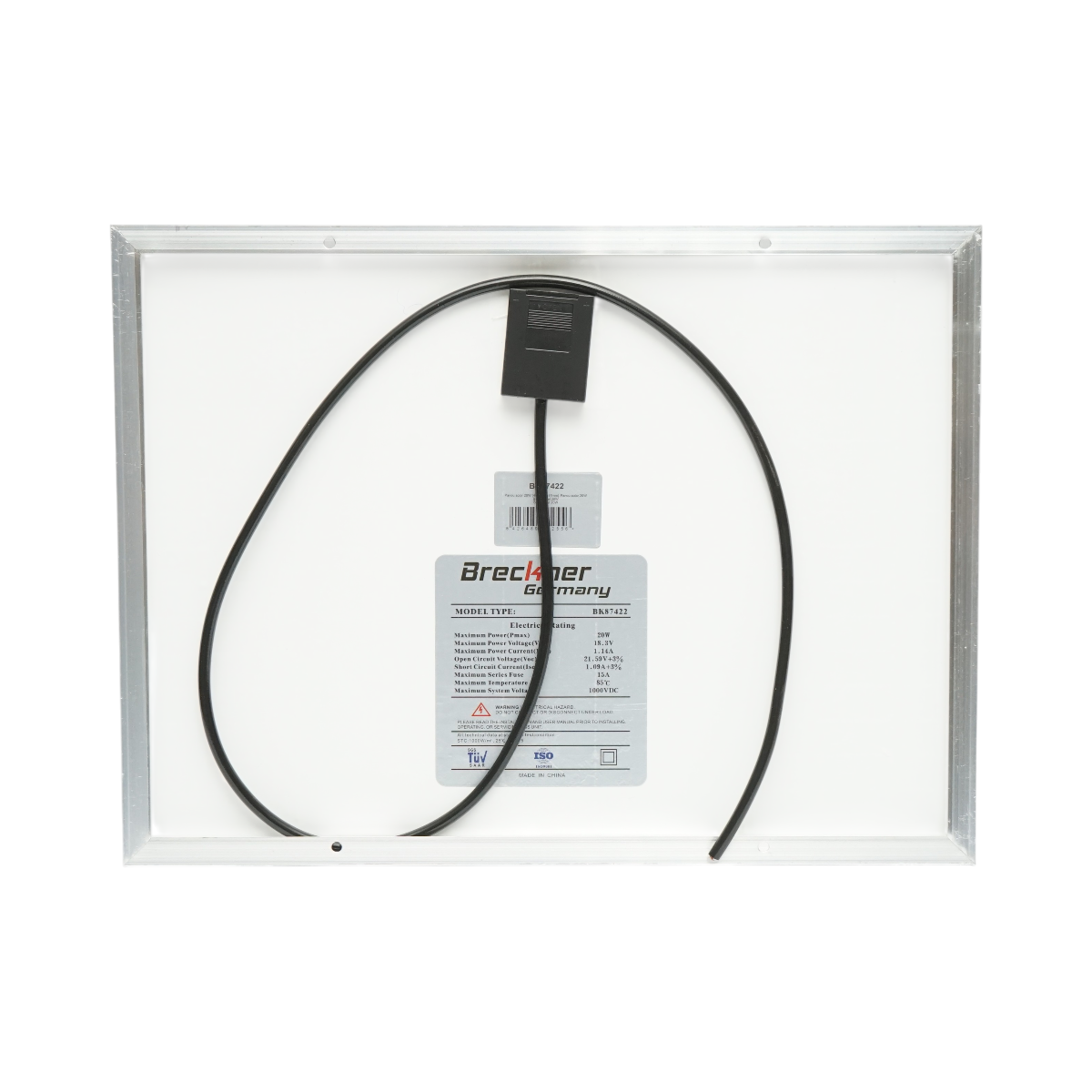 Panou solar 20W fotovoltaic monocristalin 400x300x17mm Breckner Germany - imagine 3